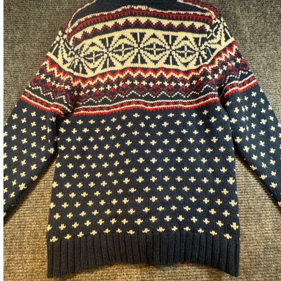 H&M LOGG  Sweater Heavy Nordic Shawl Collar Snowflake Blue Wool Blend Sz Medium - Picture 12 of 14